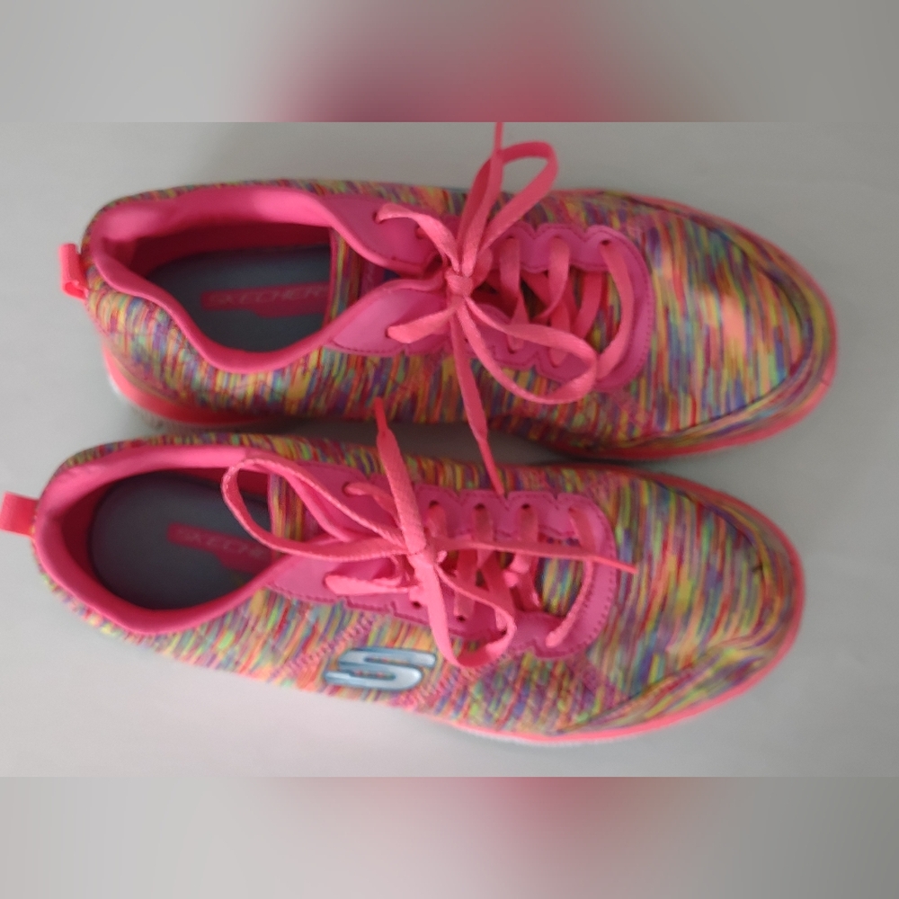 Skechers Women's Neon Multicolor Athletic Shoes - Picture 3 of 8
